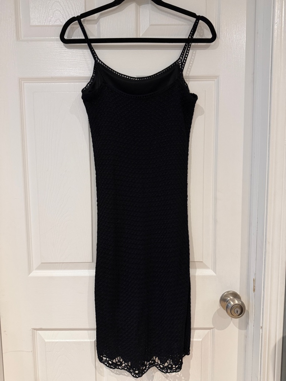 90s Ralph Lauren Black Hand‑Knit Slip Dress M Minimalist Lace Hem Vintage - Picture 2 of 8